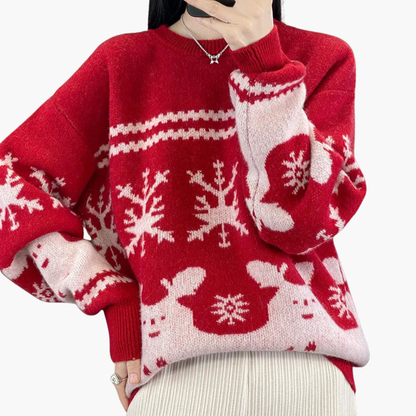 Elarova | Damen Weihnachtspullover mit Strickmuster und Rundhals