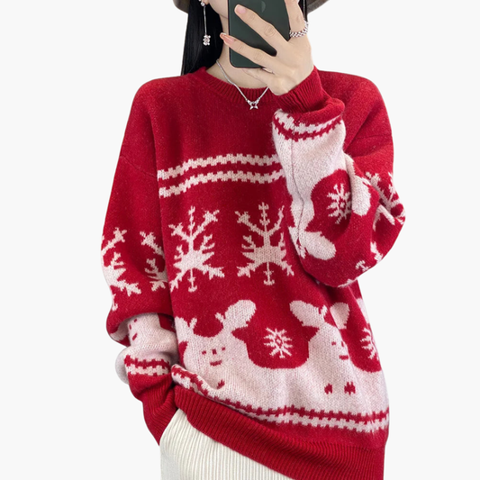 Elarova | Damen Weihnachtspullover mit Strickmuster und Rundhals