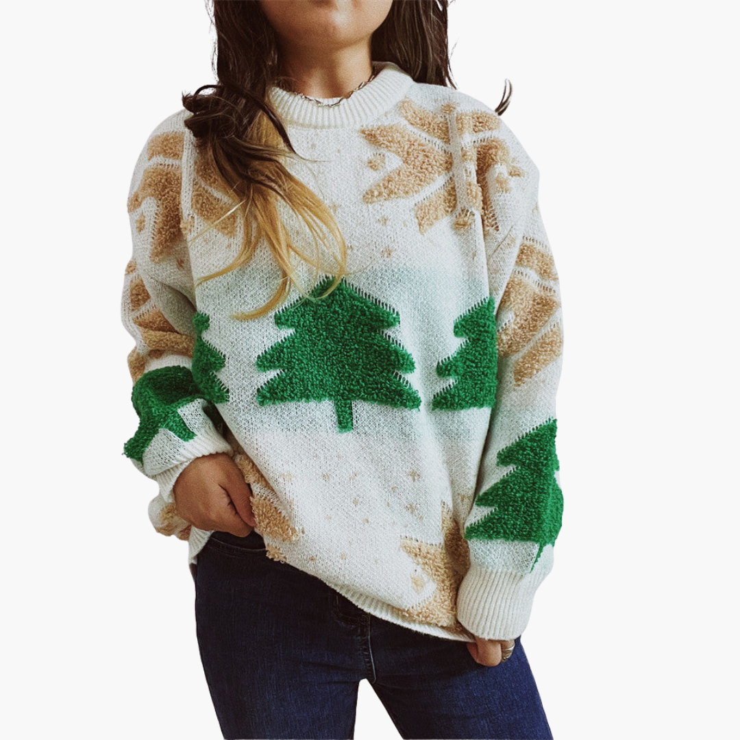 Elarova | Damen Weihnachtspullover mit Tannenbaum- und Schneeflockenmotiv