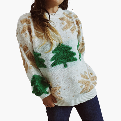 Elarova | Damen Weihnachtspullover mit Tannenbaum- und Schneeflockenmotiv