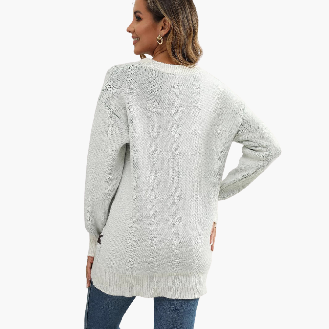 Elarova | Damen Weihnachtspullover mit Tannenbaum und Schneeflockenmotiv