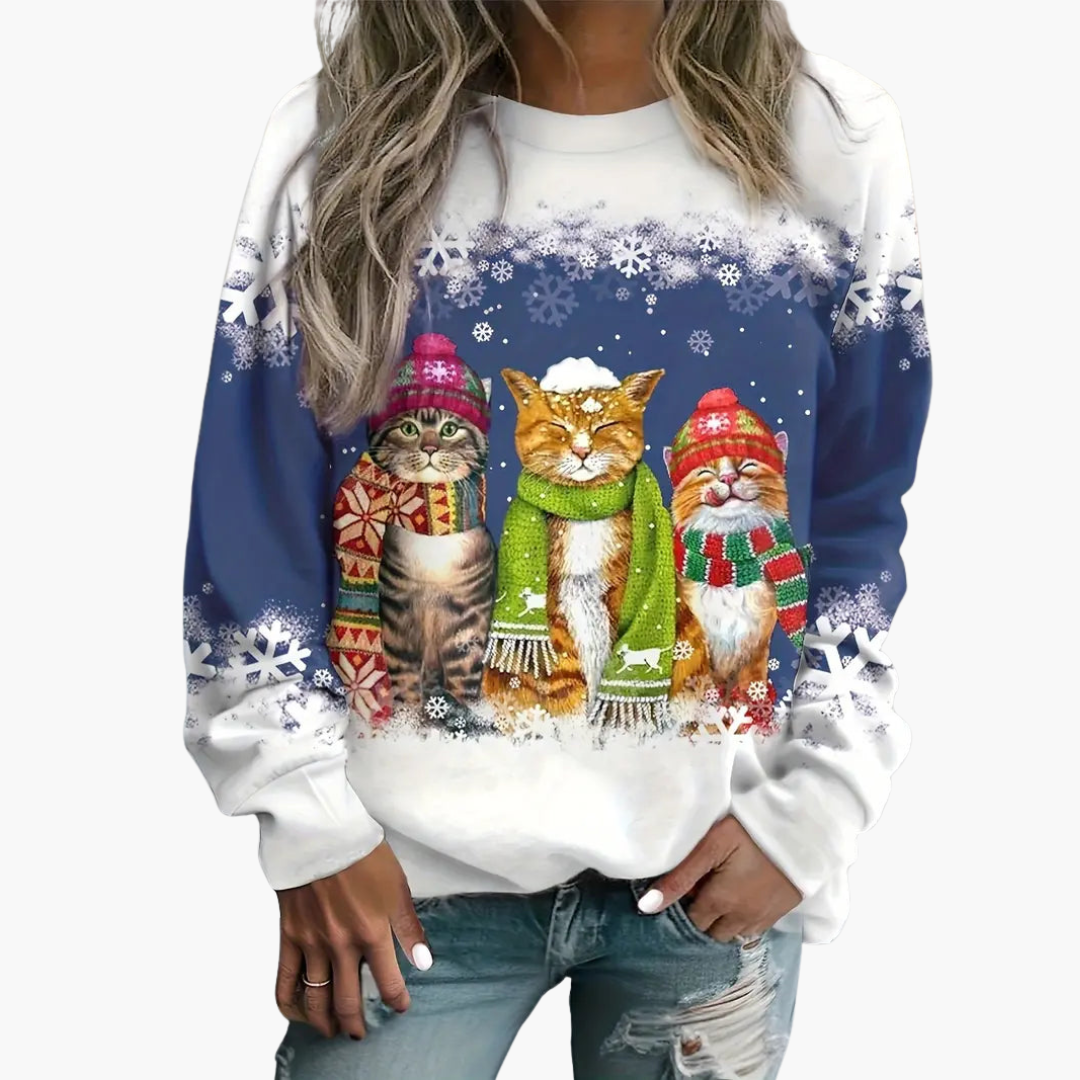 Elarova | Damen Weihnachtspullover mit drei Katzen