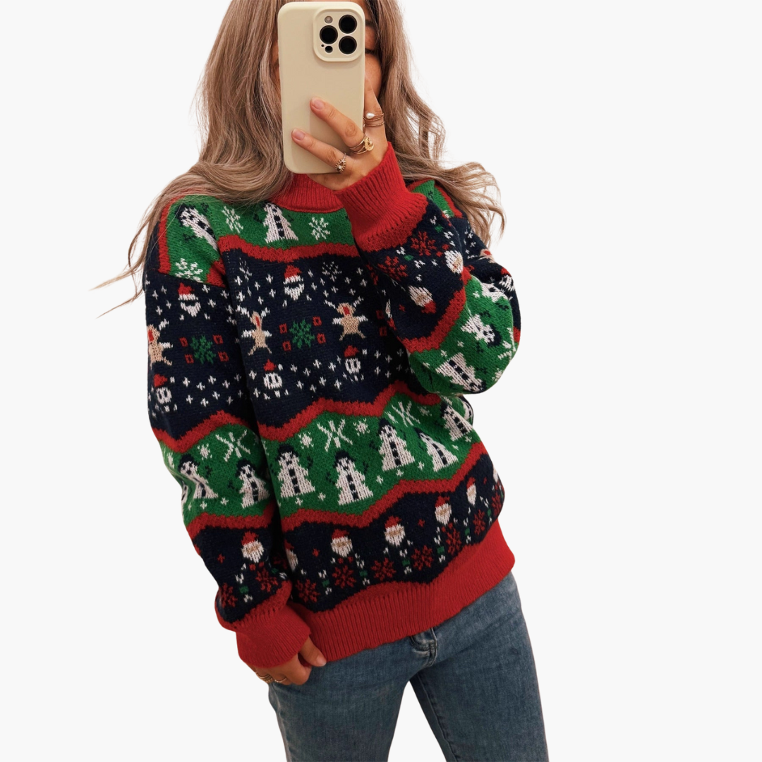 Elarova | Damen Weihnachtspullover mit festlichem Muster