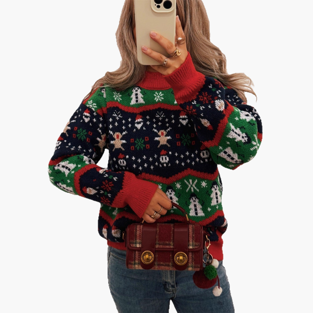 Elarova | Damen Weihnachtspullover mit festlichem Muster