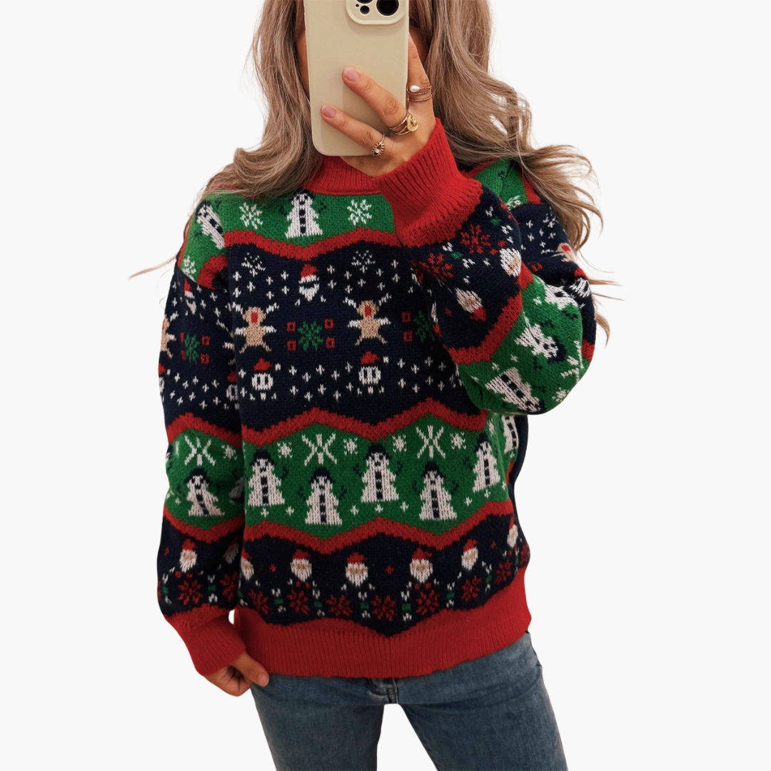 Elarova | Damen Weihnachtspullover mit festlichem Muster