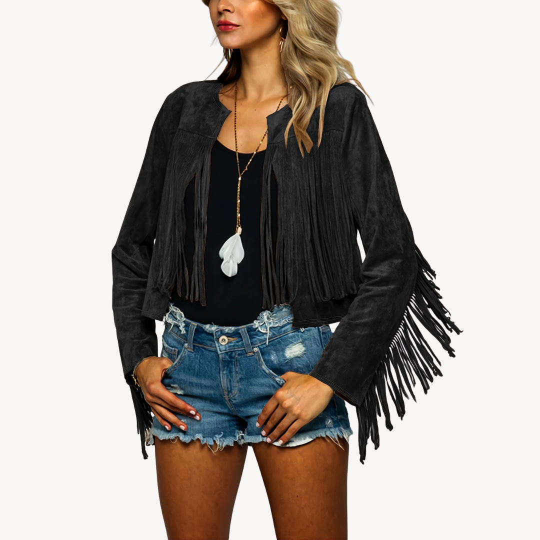 Elarova | Damen-Wildlederjacke mit Fransen
