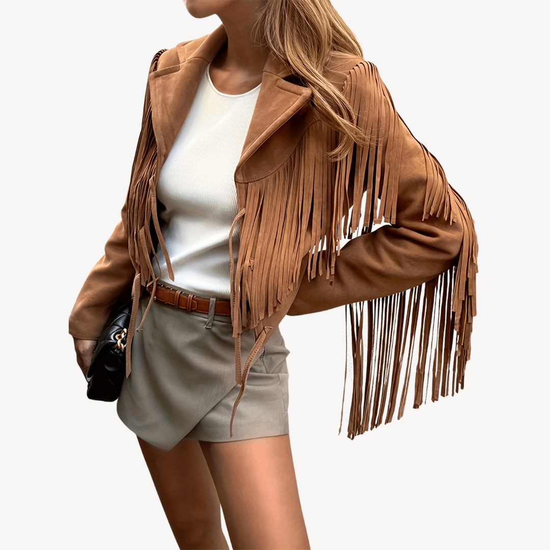 Elarova | Damen-Wildlederjacke mit Fransen