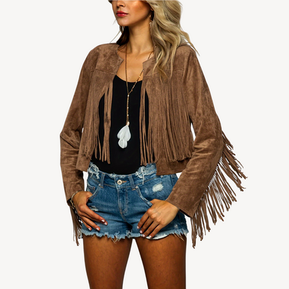 Elarova | Damen-Wildlederjacke mit Fransen