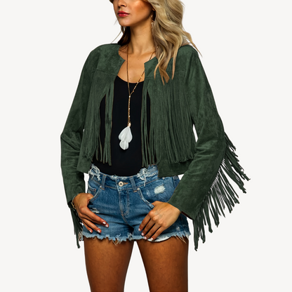 Elarova | Damen-Wildlederjacke mit Fransen