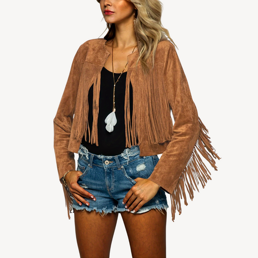 Elarova | Damen-Wildlederjacke mit Fransen