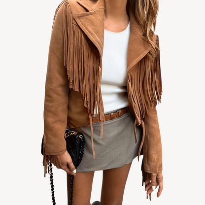 Elarova | Damen-Wildlederjacke mit Fransen