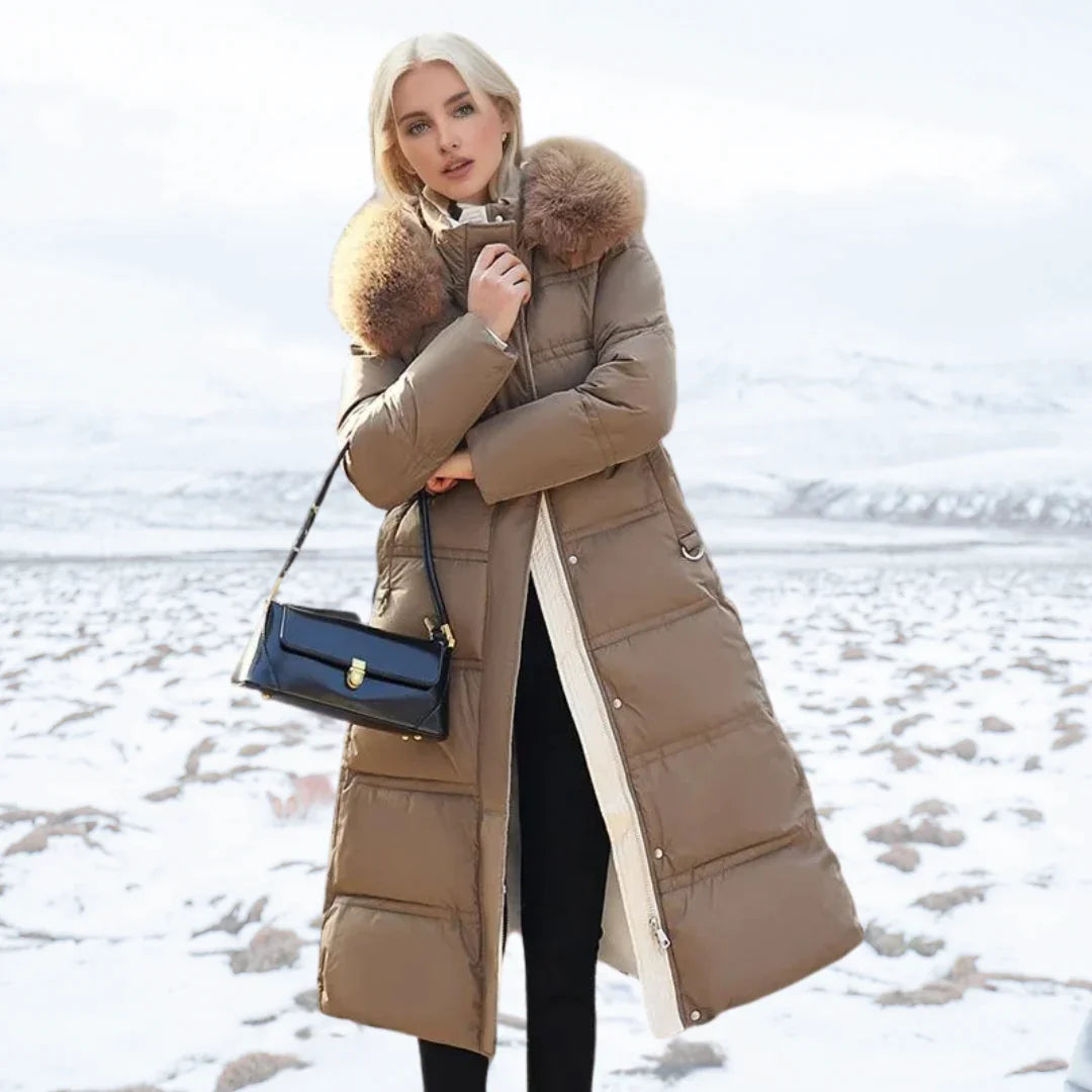 Elarova | Damen Winterjacke Warme gefütterte Jacke mit Kunstfellkragen