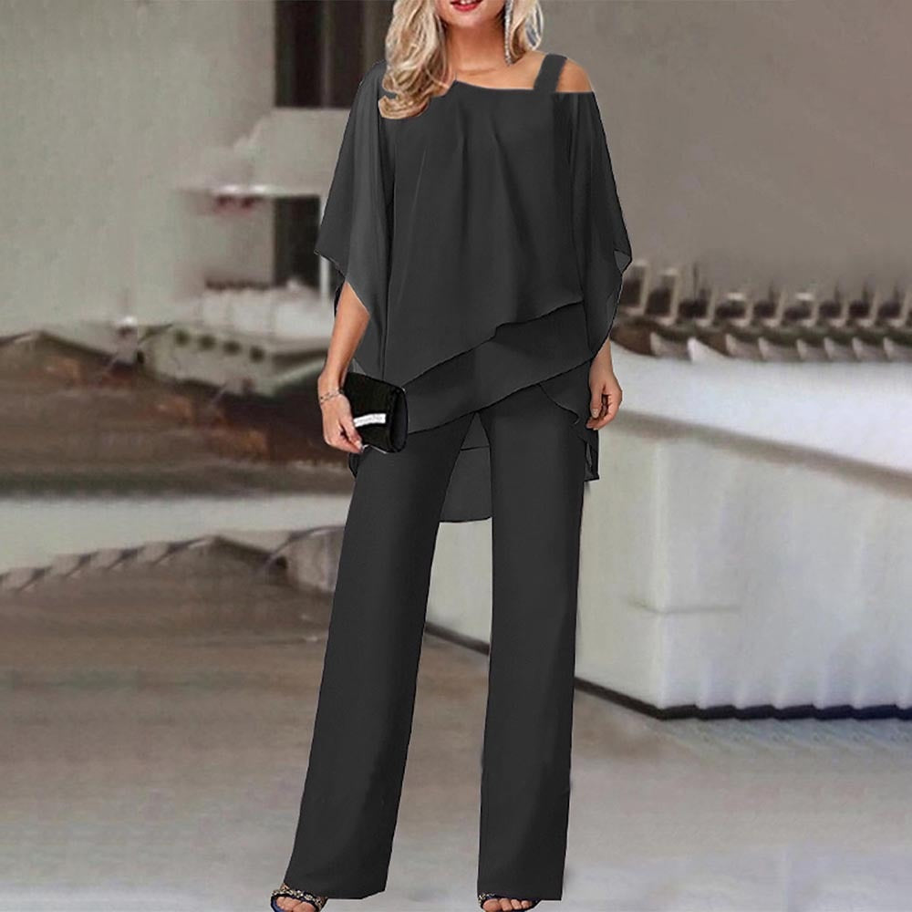 Elarova | Damen Zweiteiler Satz| Eleganter Jumpsuit mit Cold Shoulder Bluse