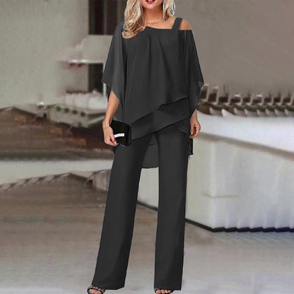Elarova | Damen Zweiteiler Satz| Eleganter Jumpsuit mit Cold Shoulder Bluse