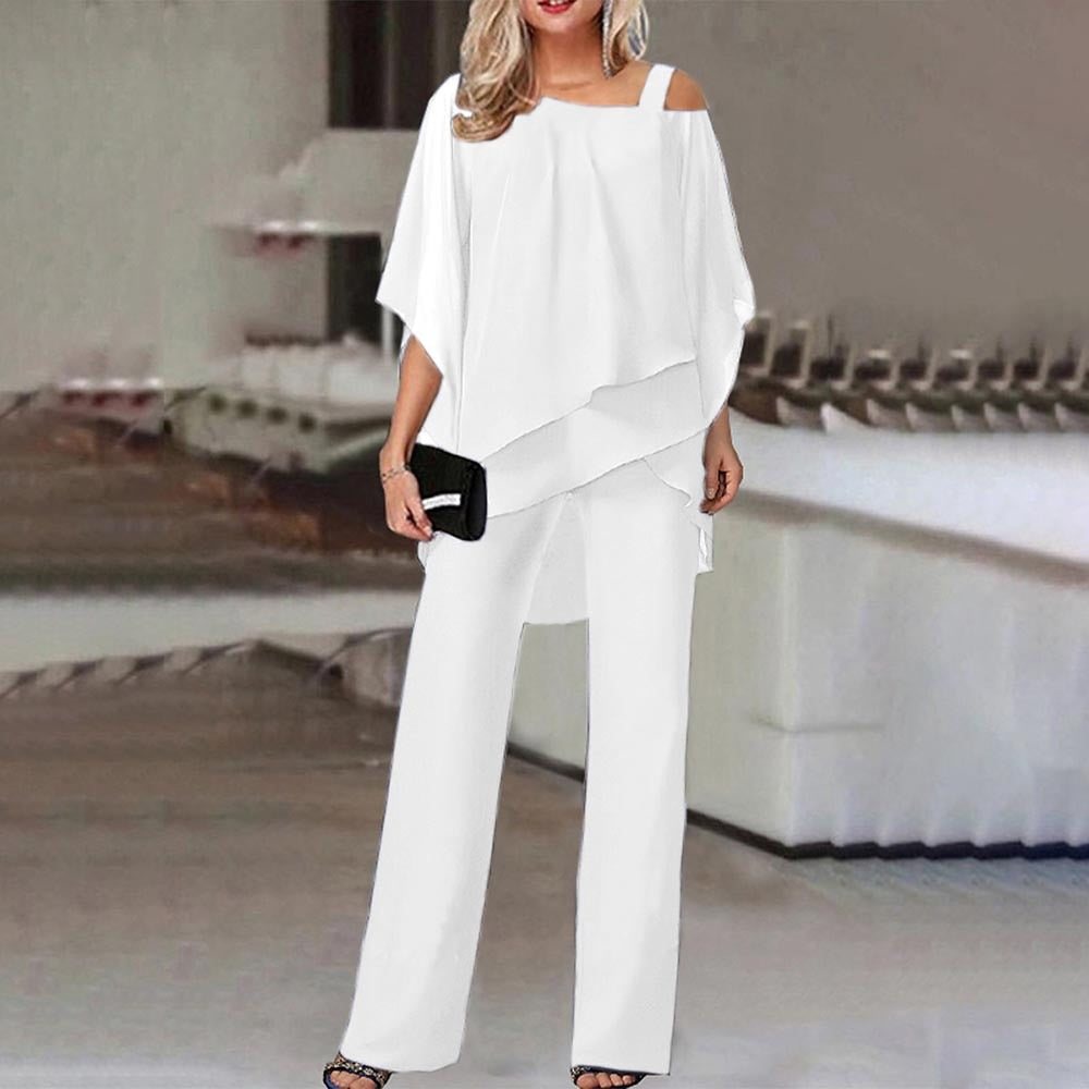 Elarova | Damen Zweiteiler Satz| Eleganter Jumpsuit mit Cold Shoulder Bluse
