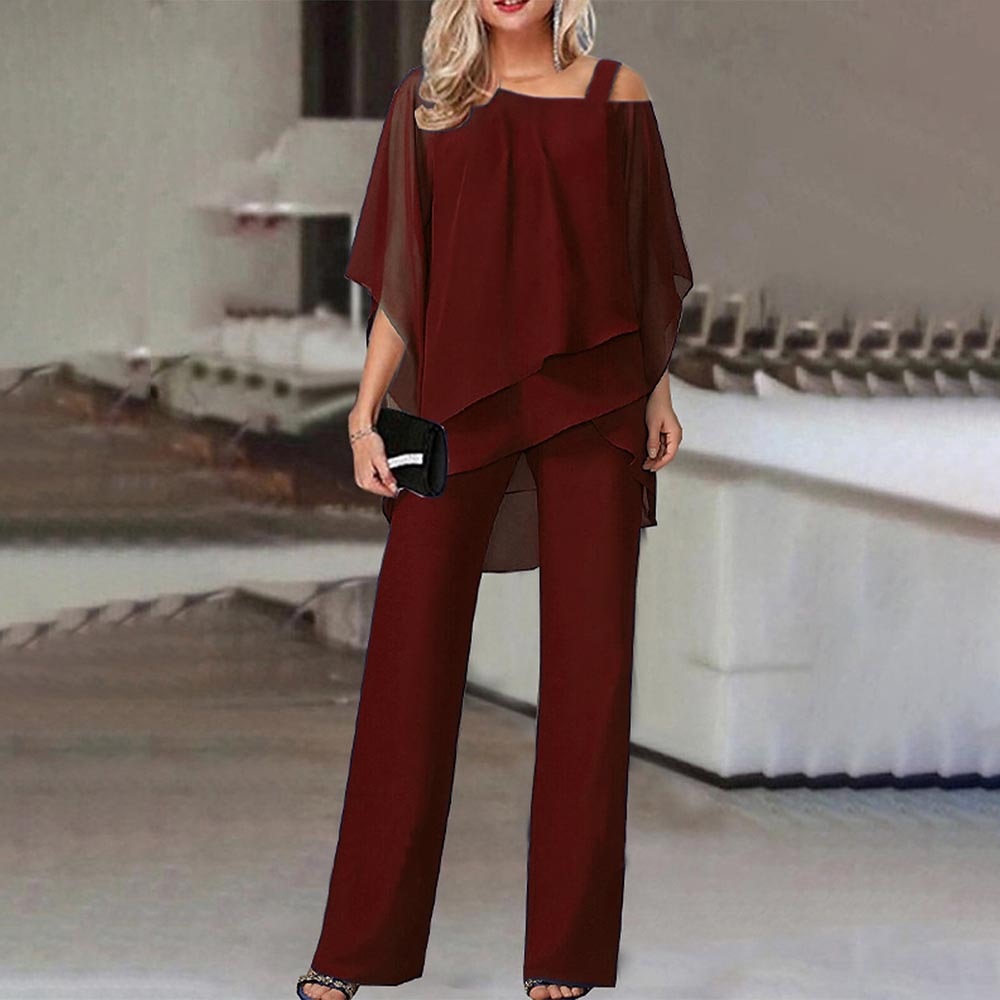 Elarova | Damen Zweiteiler Satz| Eleganter Jumpsuit mit Cold Shoulder Bluse