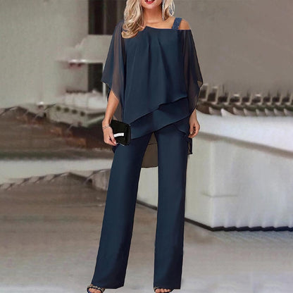 Elarova | Damen Zweiteiler Satz| Eleganter Jumpsuit mit Cold Shoulder Bluse