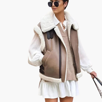 Elarova | Damen ärmellose Weste mit breitem Kragen und Seitentaschen