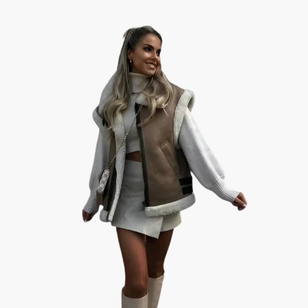 Elarova | Damen ärmellose Weste mit breitem Kragen und Seitentaschen