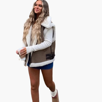 Elarova | Damen ärmellose Weste mit breitem Kragen und Seitentaschen