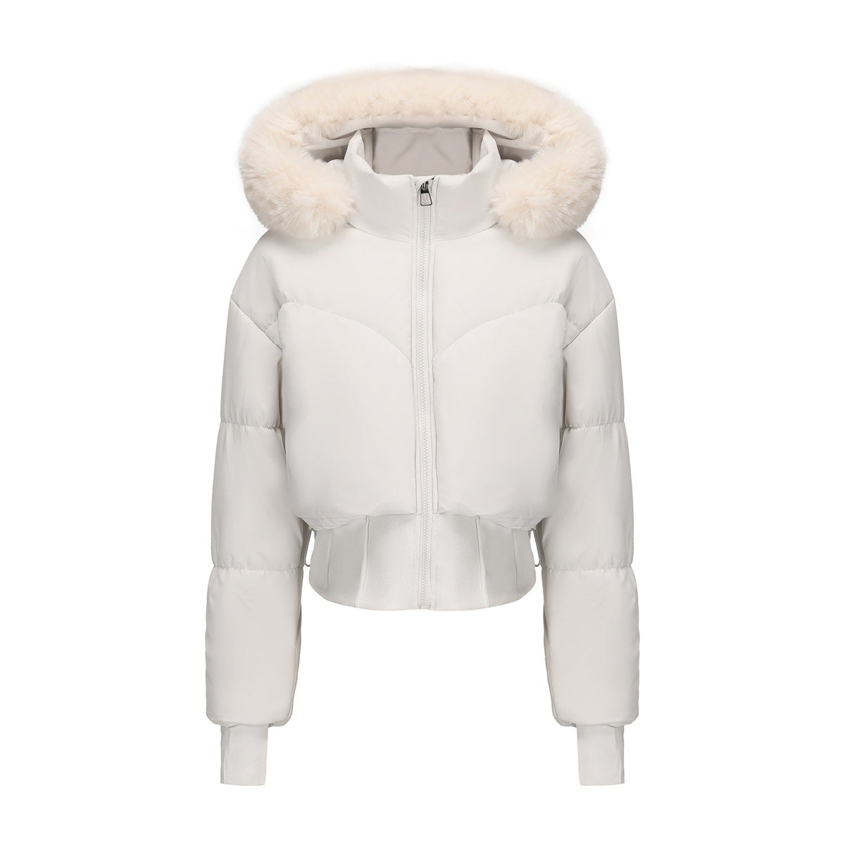 Elarova | Damen cropped Daunenjacke mit abnehmbarer Kapuze und Kunstfellbesatz