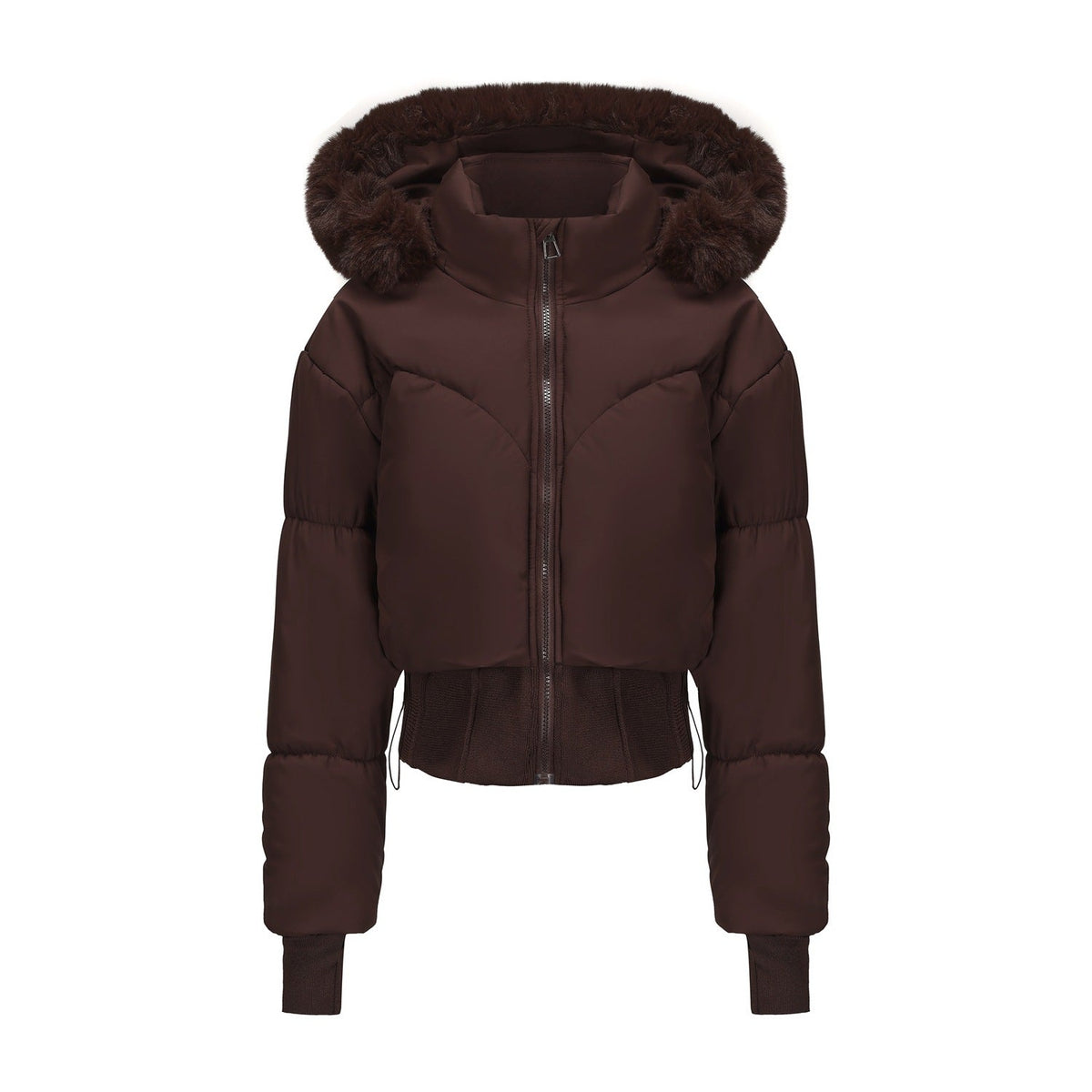 Elarova | Damen cropped Daunenjacke mit abnehmbarer Kapuze und Kunstfellbesatz