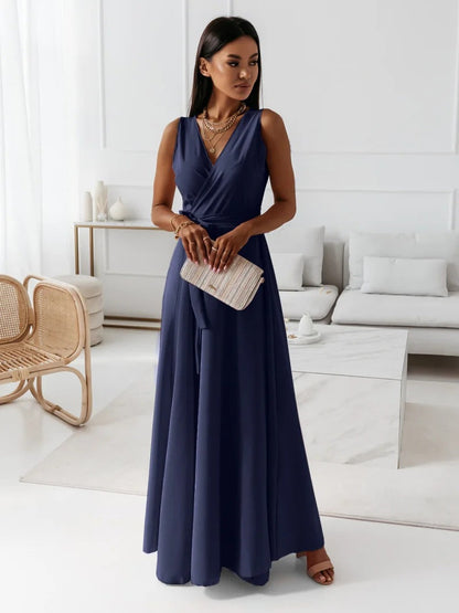 Elarova | Damen einfarbig V-Ausschnitt Langes Kleid