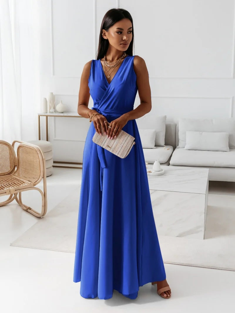 Elarova | Damen einfarbig V-Ausschnitt Langes Kleid