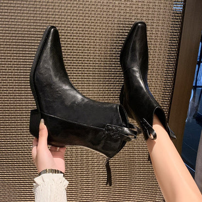 Elarova | Damen elegante ChelseaStiefeletten mit spitzem ZehenDesign und robustem Blockabsatz