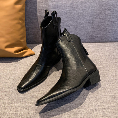 Elarova | Damen elegante ChelseaStiefeletten mit spitzem ZehenDesign und robustem Blockabsatz