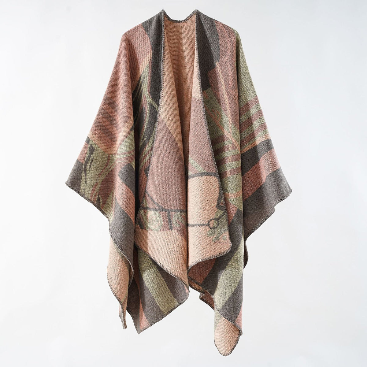 Elarova | Damen eleganter Strickponcho mit kunstvollem Muster und feinen Fransen