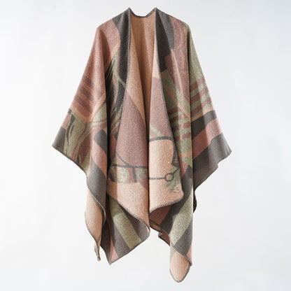 Elarova | Damen eleganter Strickponcho mit kunstvollem Muster und feinen Fransen