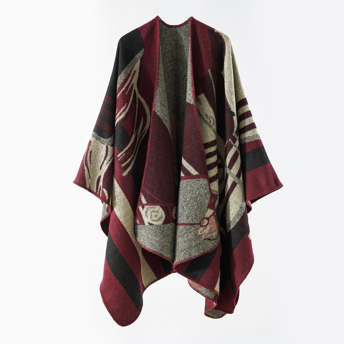 Elarova | Damen eleganter Strickponcho mit kunstvollem Muster und feinen Fransen