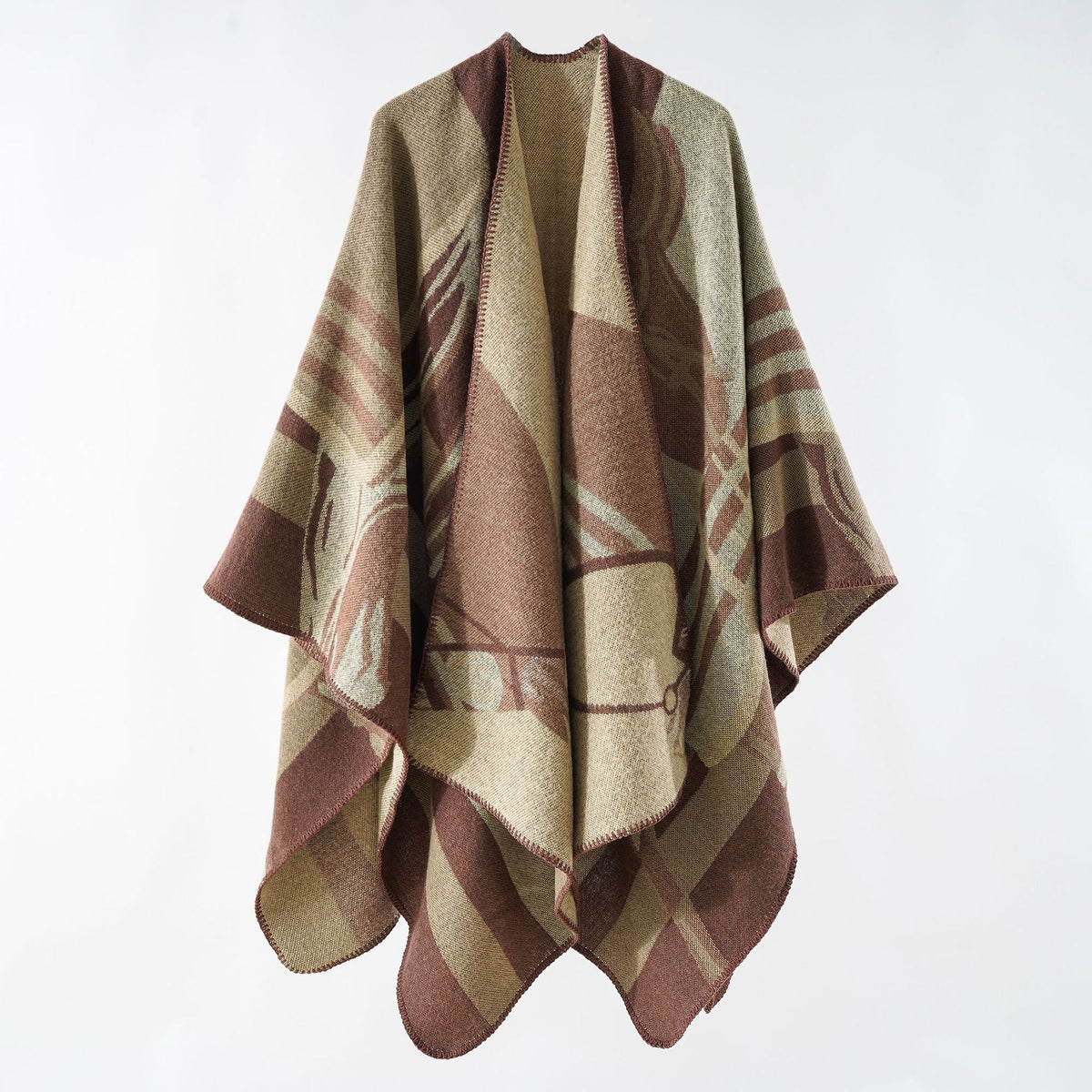 Elarova | Damen eleganter Strickponcho mit kunstvollem Muster und feinen Fransen