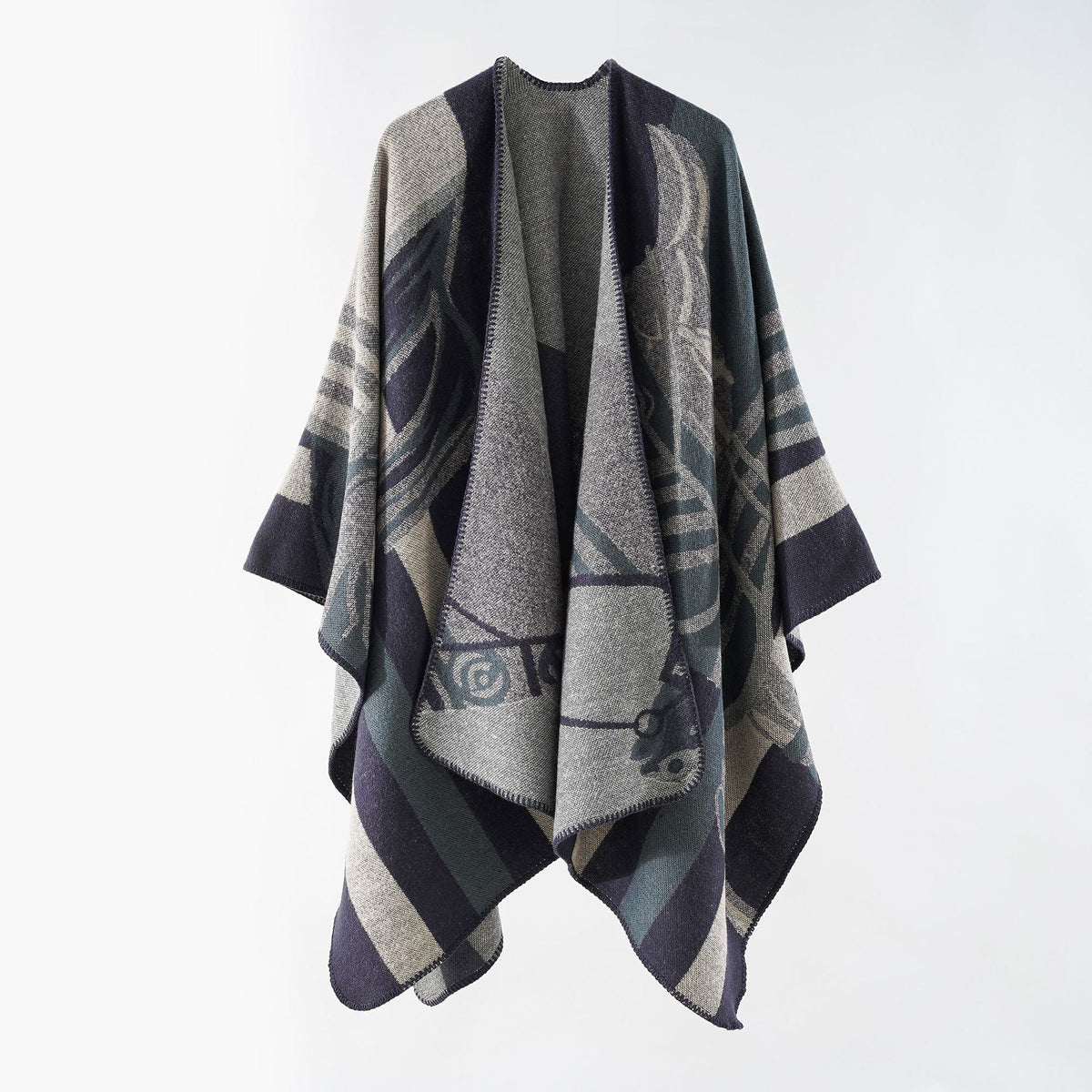Elarova | Damen eleganter Strickponcho mit kunstvollem Muster und feinen Fransen