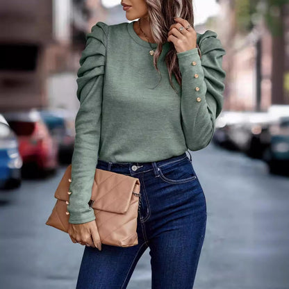 Elarova | Damen entspannter Pullover mit modischen Rüschendetails und hochgelegten Ärmeln