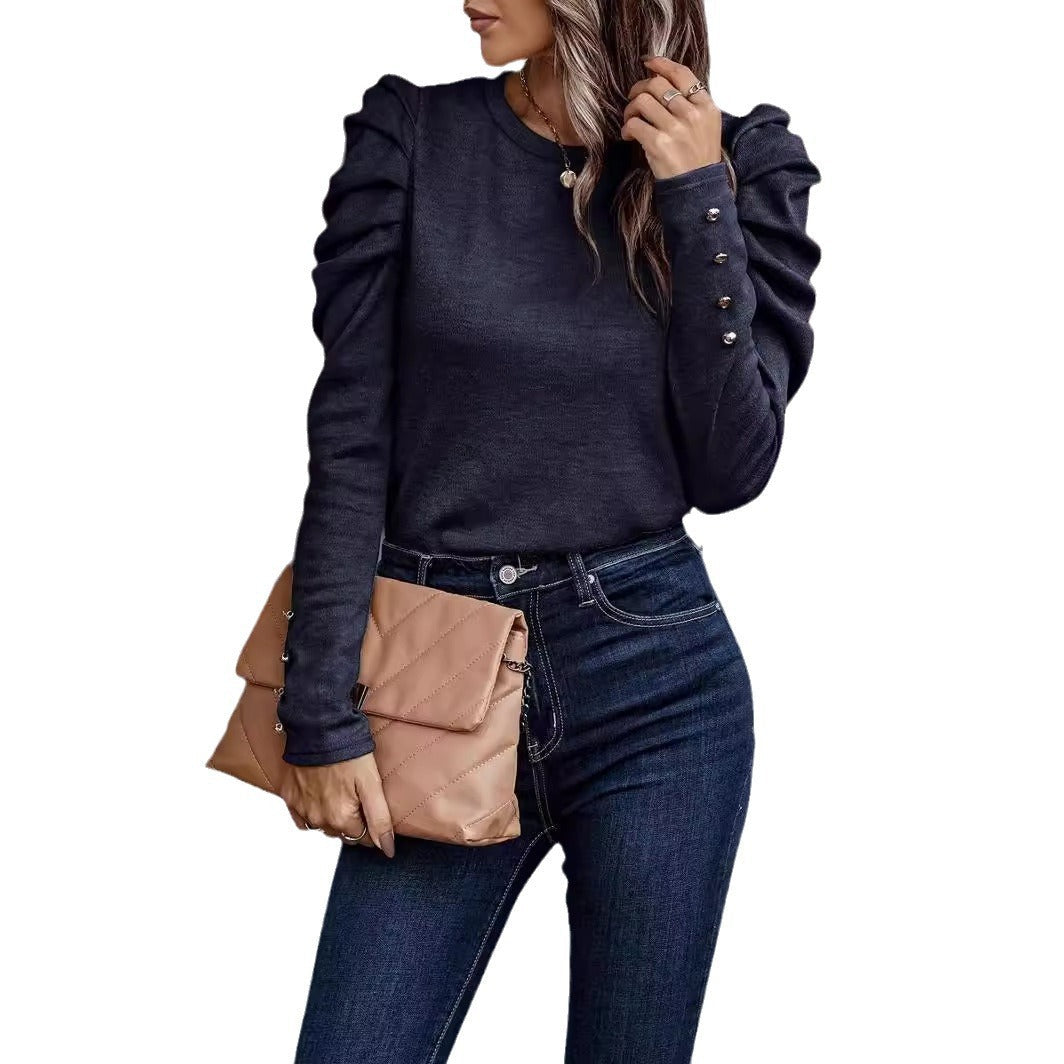 Elarova | Damen entspannter Pullover mit modischen Rüschendetails und hochgelegten Ärmeln