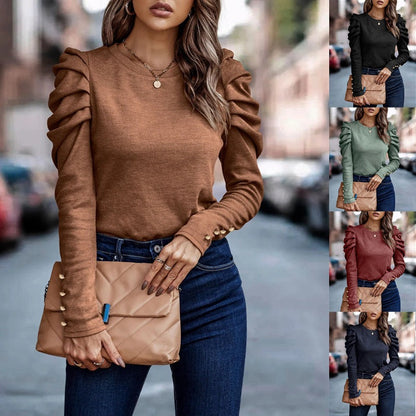 Elarova | Damen entspannter Pullover mit modischen Rüschendetails und hochgelegten Ärmeln