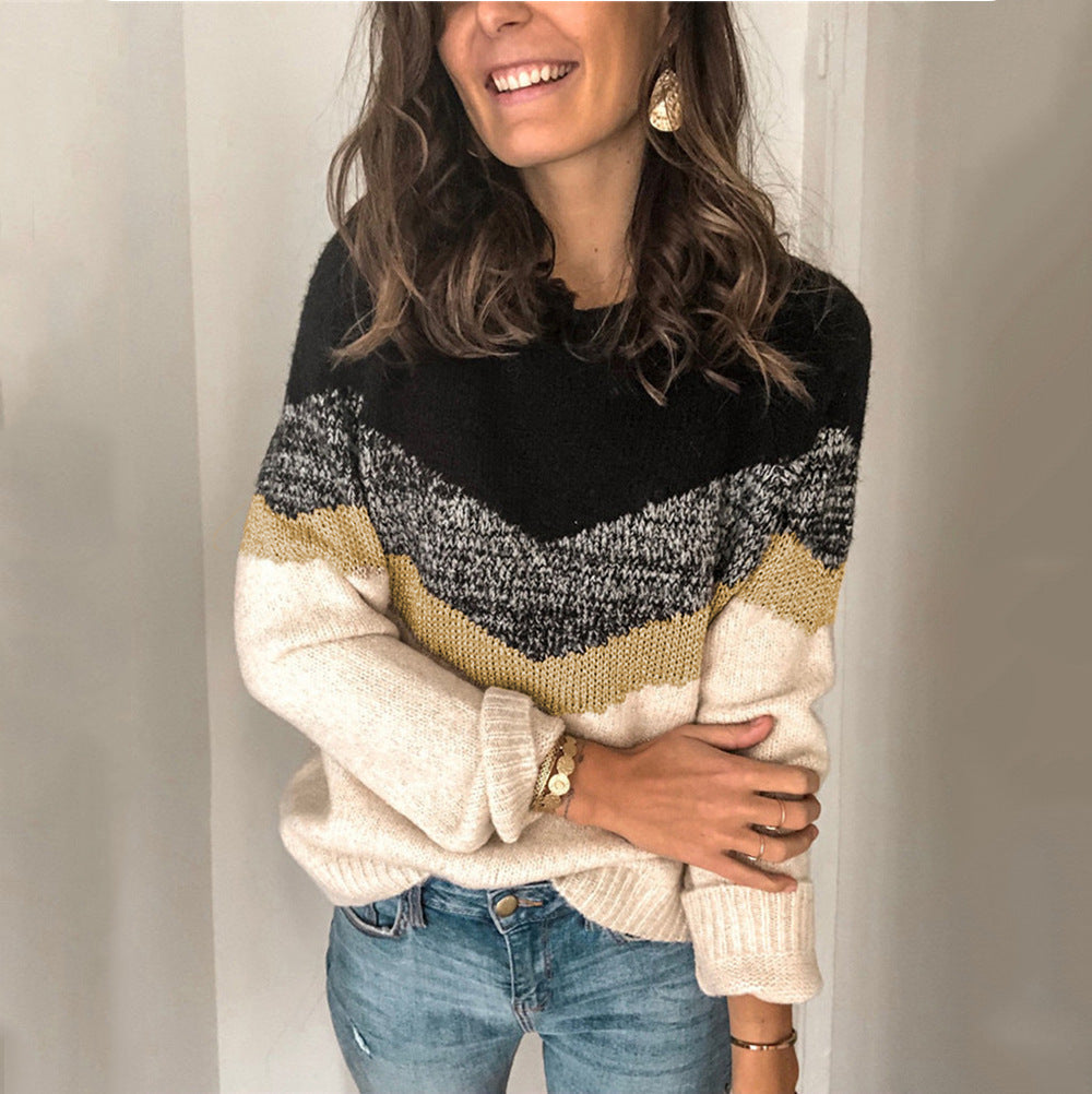 Elarova | Damen gemusterter Pullover mit grafischem Strickdesign