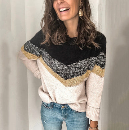 Elarova | Damen gemusterter Pullover mit grafischem Strickdesign