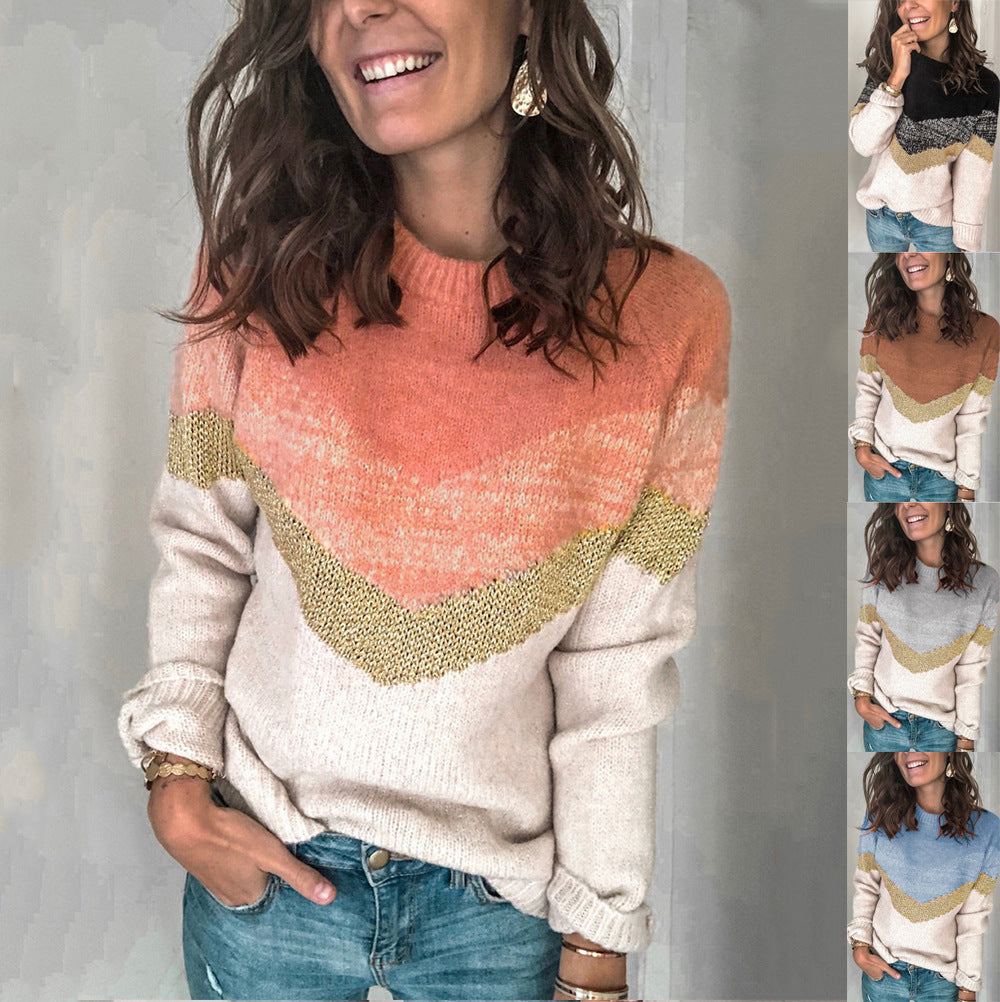 Elarova | Damen gemusterter Pullover mit grafischem Strickdesign