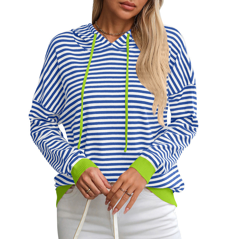 Elarova | Damen gestreifter Hoodie mit lässigem Schnitt und kontrastierenden Details