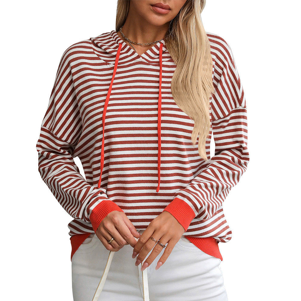 Elarova | Damen gestreifter Hoodie mit lässigem Schnitt und kontrastierenden Details