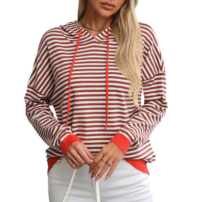 Elarova | Damen gestreifter Hoodie mit lässigem Schnitt und kontrastierenden Details