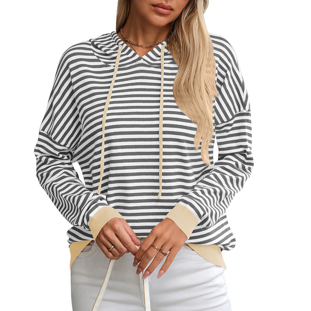 Elarova | Damen gestreifter Hoodie mit lässigem Schnitt und kontrastierenden Details