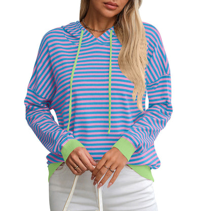 Elarova | Damen gestreifter Hoodie mit lässigem Schnitt und kontrastierenden Details