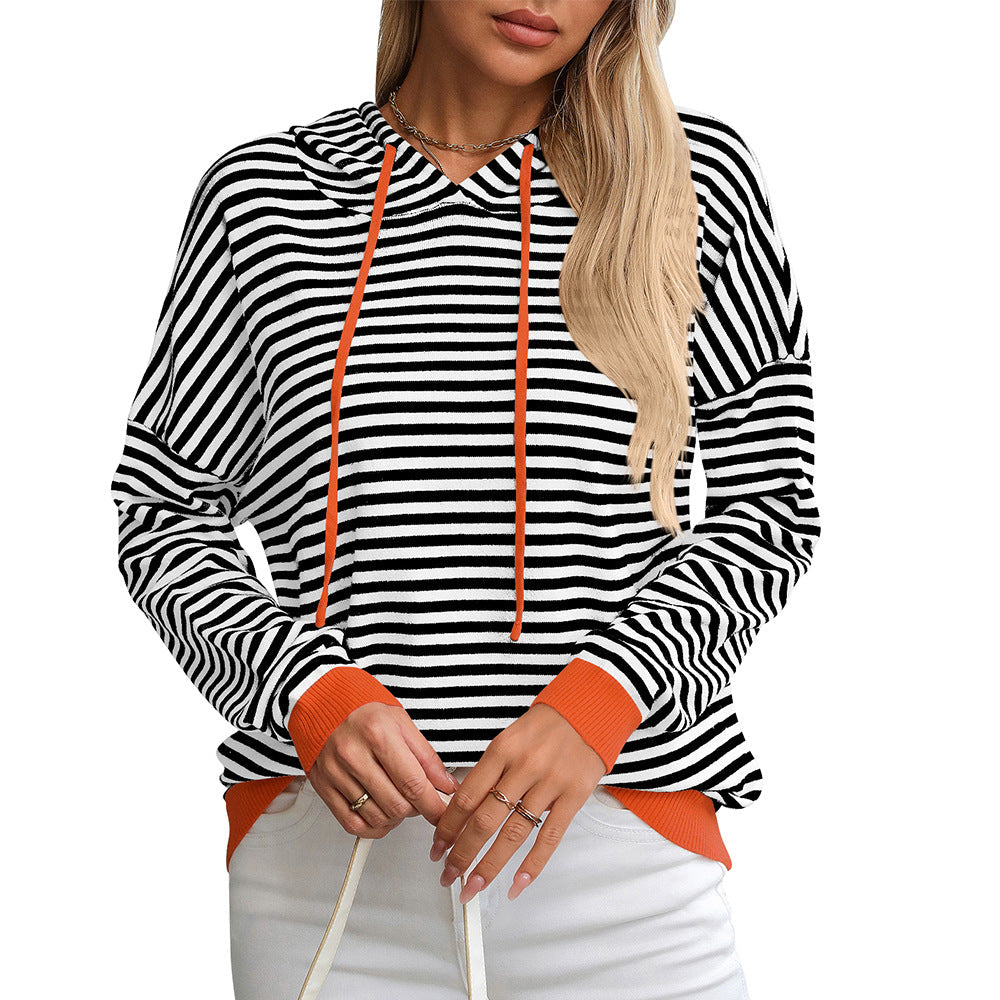 Elarova | Damen gestreifter Hoodie mit lässigem Schnitt und kontrastierenden Details