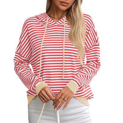 Elarova | Damen gestreifter Hoodie mit lässigem Schnitt und kontrastierenden Details