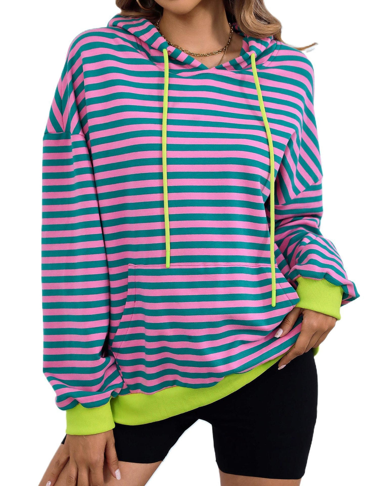 Elarova | Damen gestreifter Kapuzenpullover mit stylischer Kängurutasche