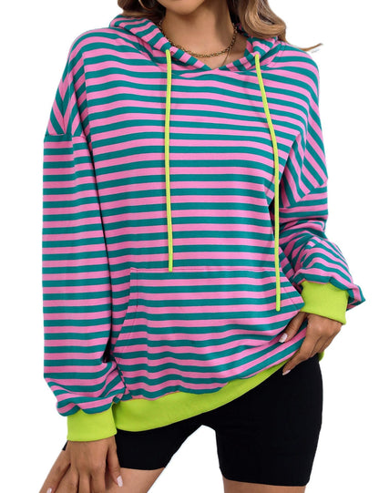 Elarova | Damen gestreifter Kapuzenpullover mit stylischer Kängurutasche